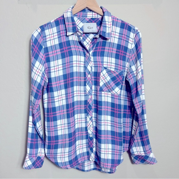 Rails Hunter Plaid Flannel Shirt Watermelon Coast White Blue Pink Top Blouse - Picture 1 of 16